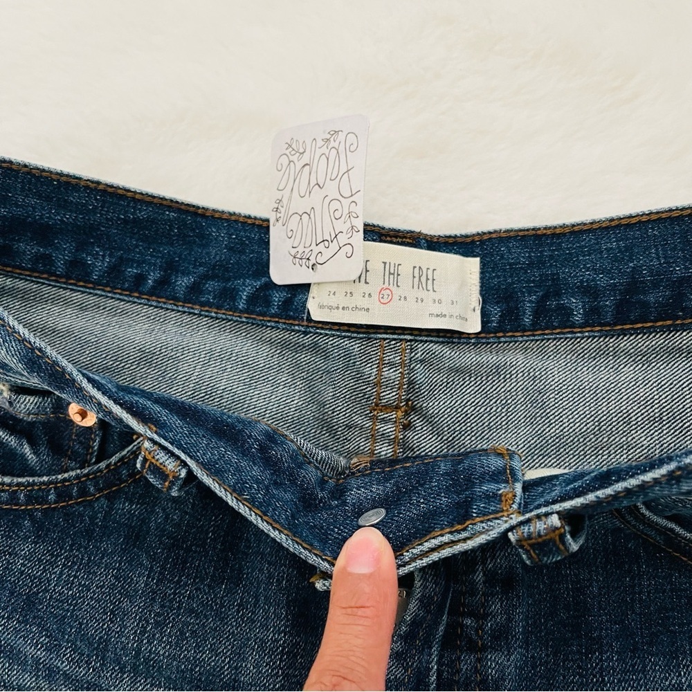 Free People Dark Blue Frayed Jean Shorts - Picture 5 of 6